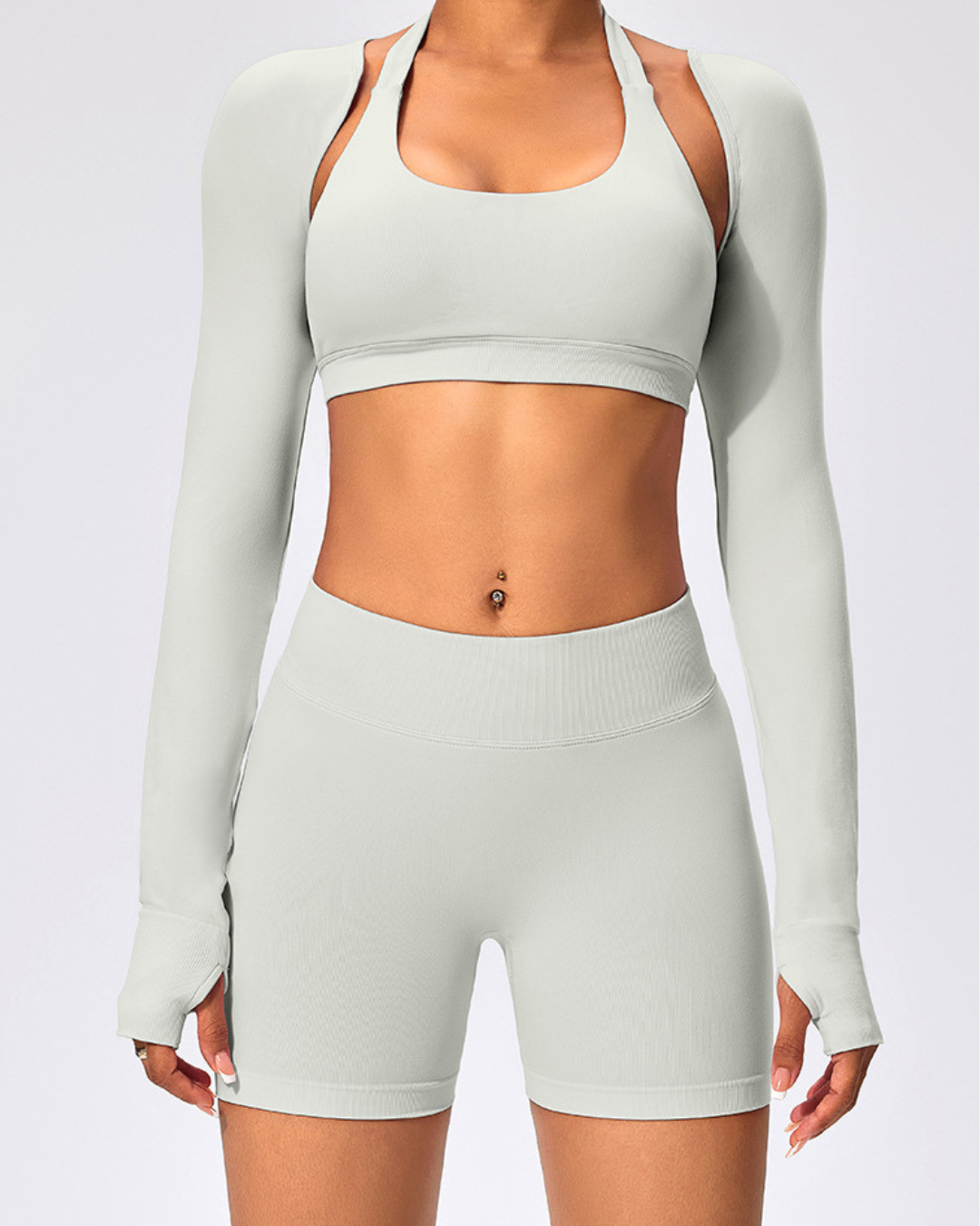 Contour Collective Trifecta seamless women’s shapewear set – long sleeve crop top and high-waisted biker shorts