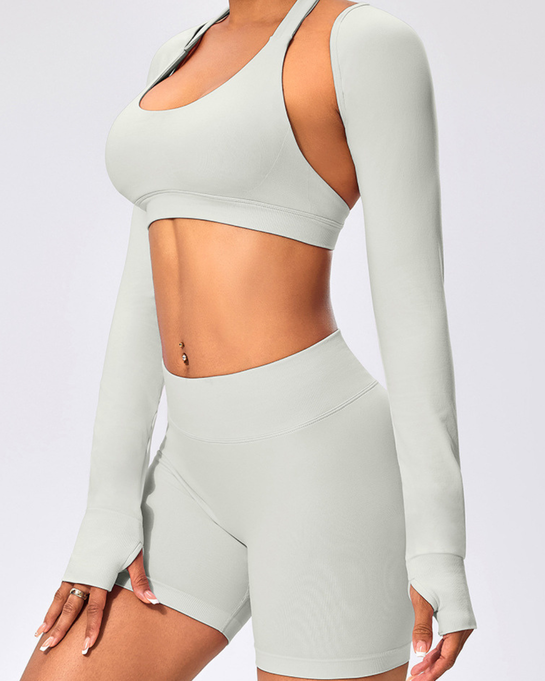 Contour Collective Trifecta seamless women’s shapewear set – long sleeve crop top and high-waisted biker shorts