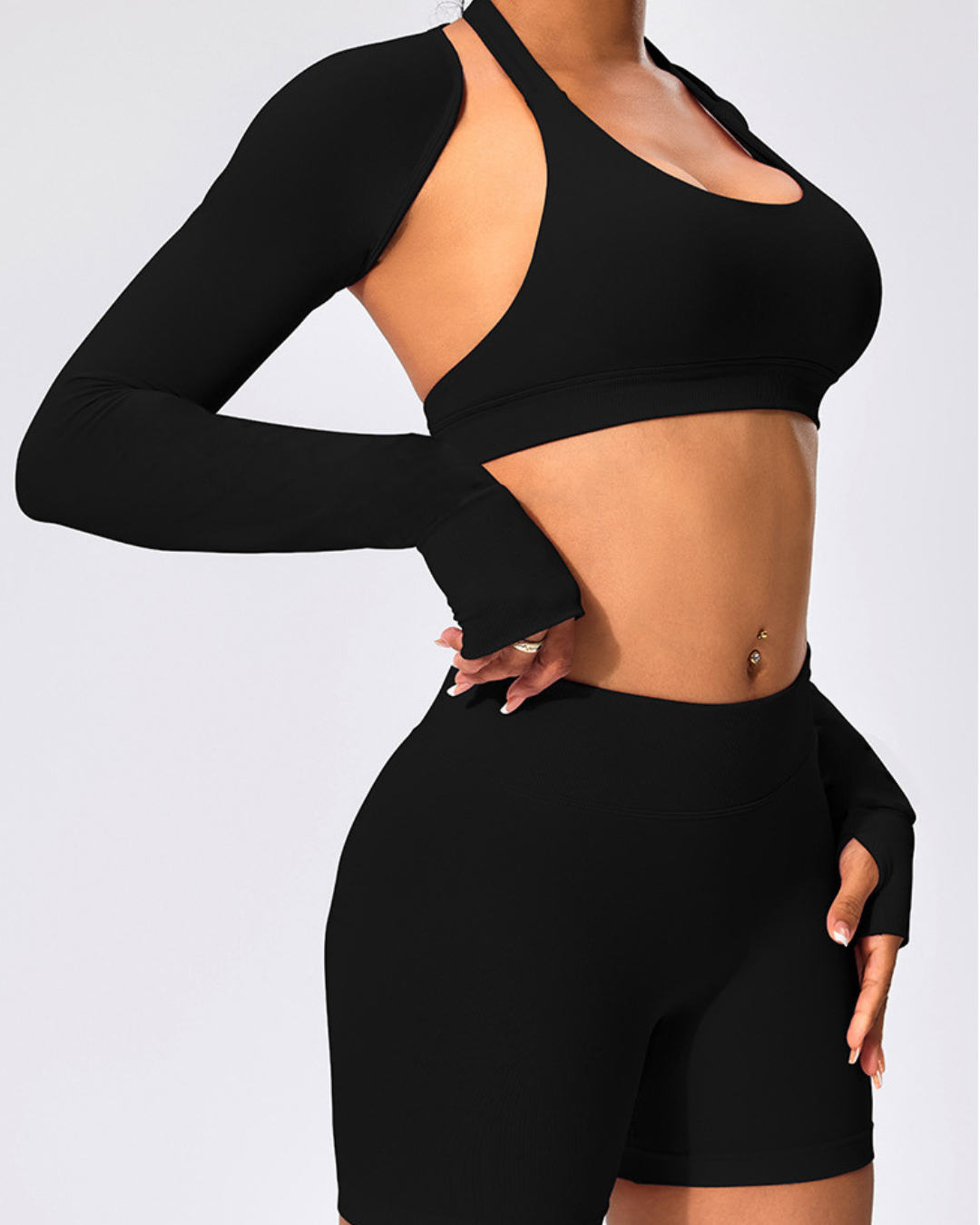 Contour Collective Trifecta seamless women’s shapewear set – long sleeve crop top and high-waisted biker shorts