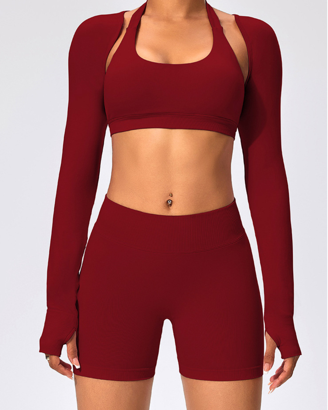 Contour Collective Trifecta seamless women’s shapewear set – long sleeve crop top and high-waisted biker shorts