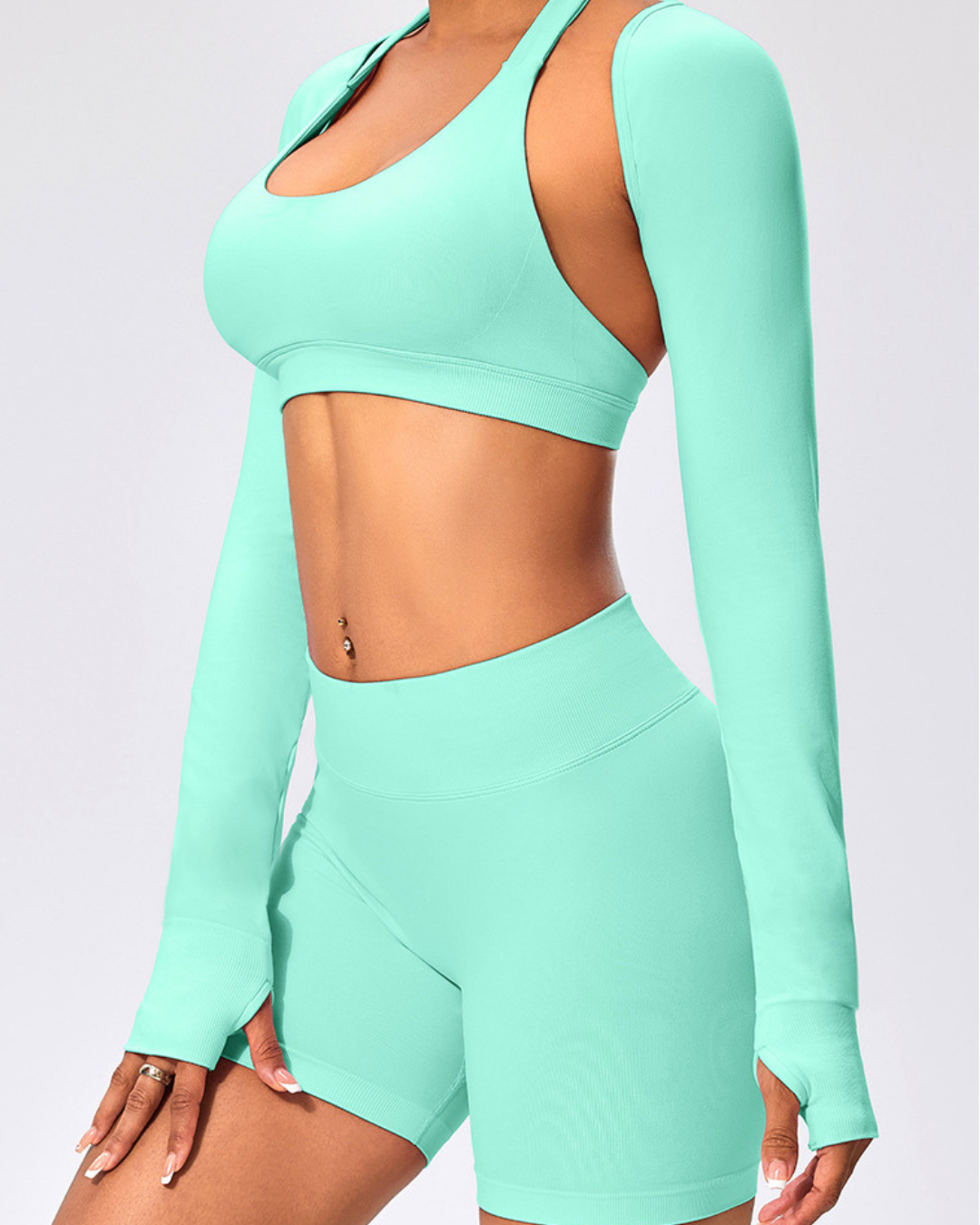 Contour Collective Trifecta seamless women’s shapewear set – long sleeve crop top and high-waisted biker shorts