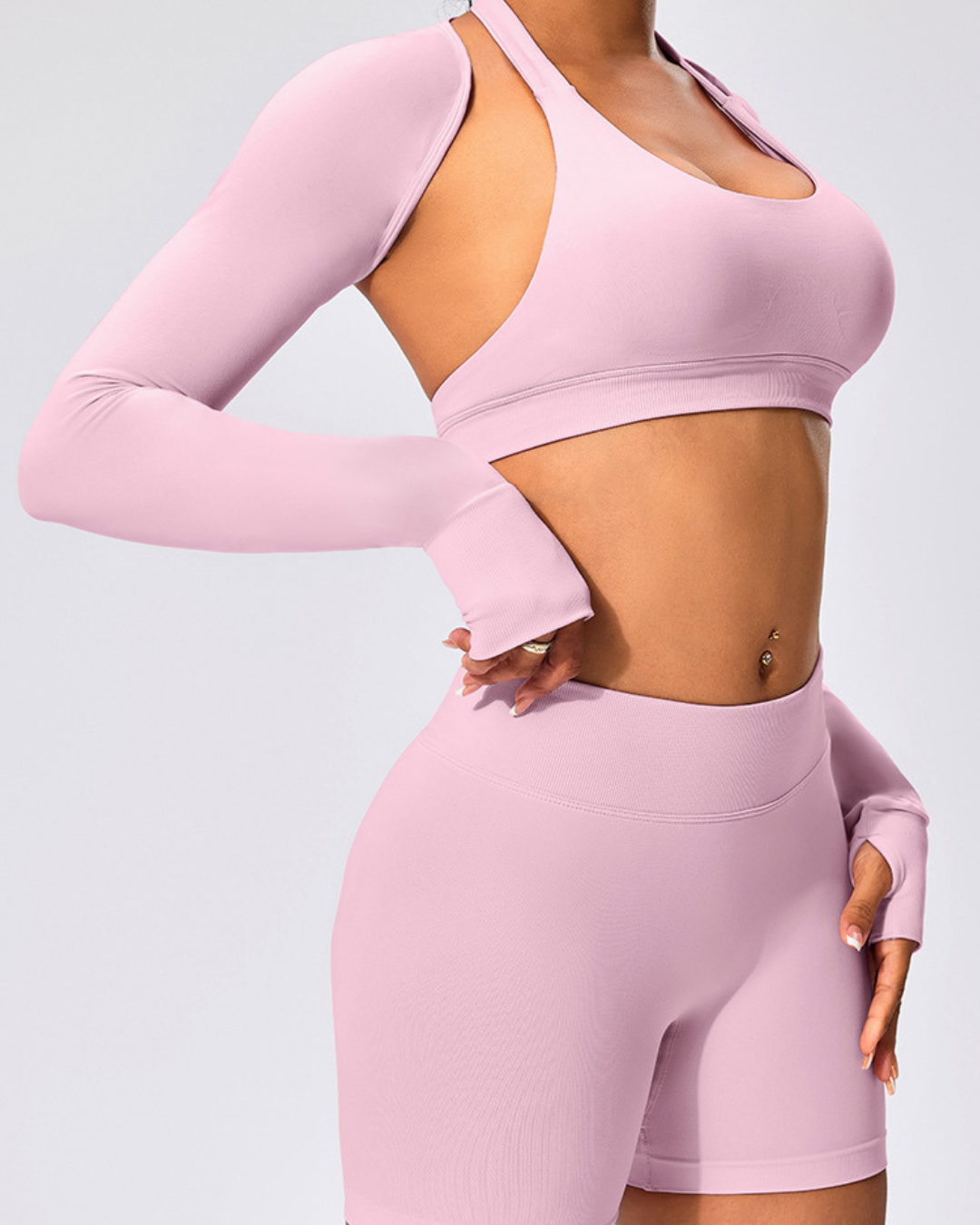 Contour Collective Trifecta seamless women’s shapewear set – long sleeve crop top and high-waisted biker shorts